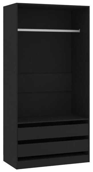 Praktikus Fekete Ruhásszekrény - Forgácslap - 100x50x200 cm - 2 Fiókkal