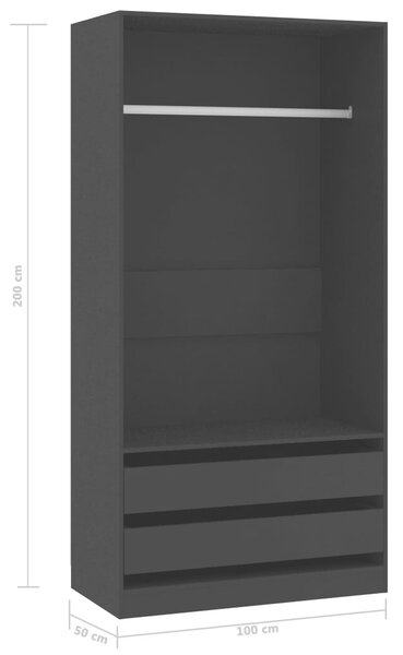 Praktikus Fekete Ruhásszekrény - Forgácslap - 100x50x200 cm - 2 Fiókkal