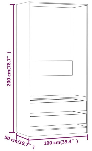 VidaXL szürke sonoma színű szerelt fa ruhásszekrény 100 x 50 x 200 cm