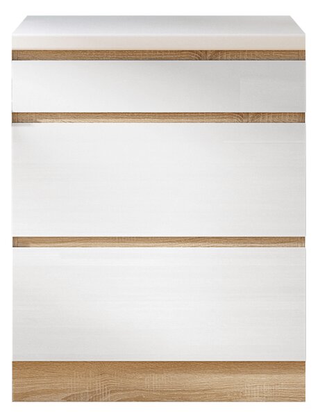 KONDELA Alsószekrény három fiókkal D60, fehér magas fényű HG, LINE