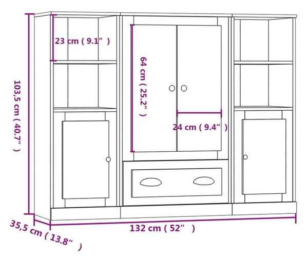 VidaXL Sonoma Tölgy Magasszekrény - 3 db - 132cm