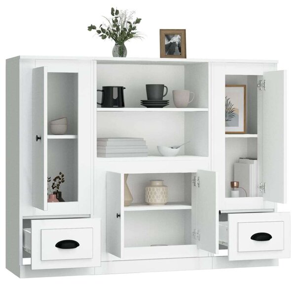 VidaXL Háromrészes Fehér Fa Magasszekrény - 132x35,5x103,5cm