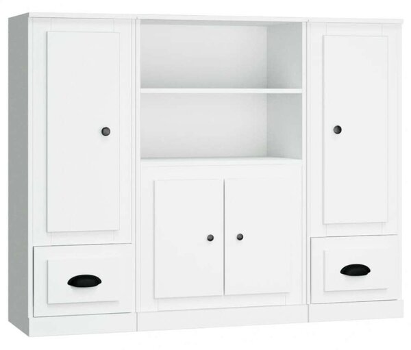 VidaXL Háromrészes Fehér Fa Magasszekrény - 132x35,5x103,5cm