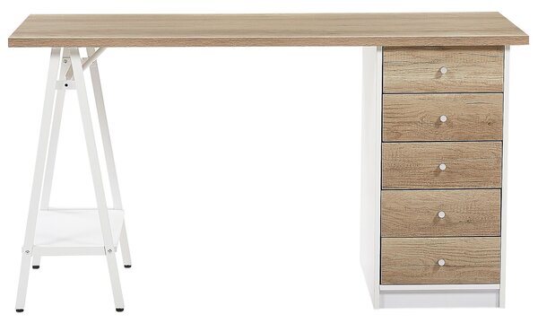 Íróasztal HEBER Barna/fehér 140 cm 60 cm fiókokkal