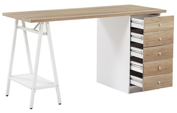 Íróasztal HEBER Barna/fehér 140 cm 60 cm fiókokkal