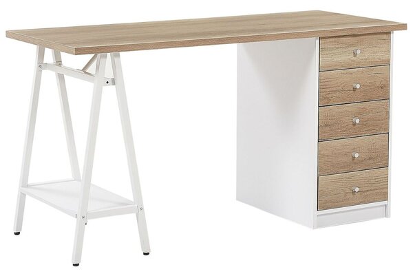 Íróasztal HEBER Barna/fehér 140 cm 60 cm fiókokkal