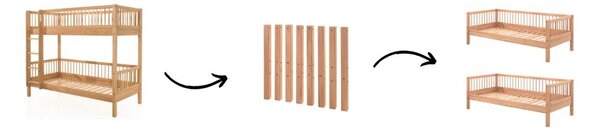 Natúr színű bükkfa emeletes gyerekágy ágyráccsal 90x200 cm Forrest – Vipack
