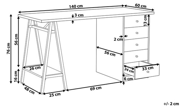 Íróasztal HEBER Barna/fehér 140 cm 60 cm fiókokkal