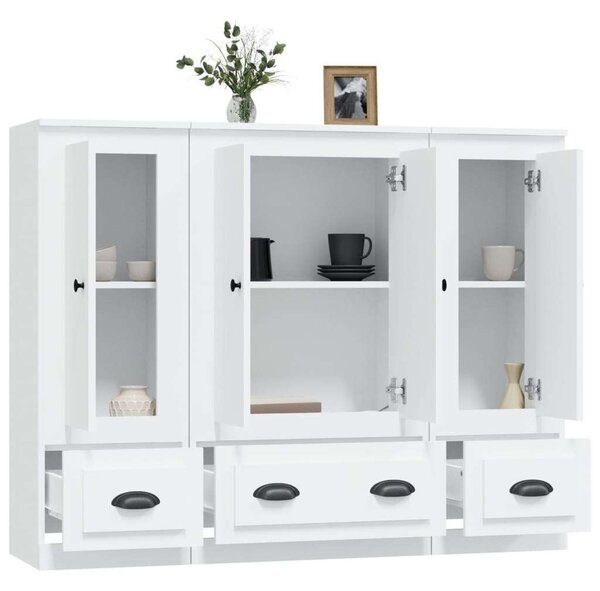 VidaXL Háromrészes Magas Szekrény - Fehér Fa - 132x35.5x103.5cm