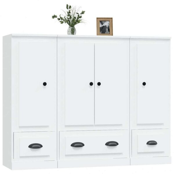 VidaXL Háromrészes Magas Szekrény - Fehér Fa - 132x35.5x103.5cm