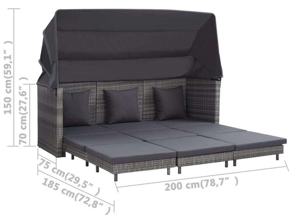 VidaXL Műrattan Kanapéágy - 3 Személyes - Tetővel