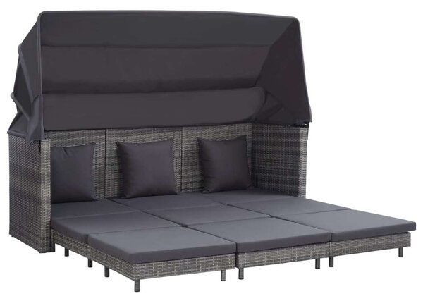 VidaXL Műrattan Kanapéágy - 3 Személyes - Tetővel