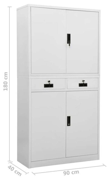 Acél Irodai Szekrény - 90x40x180 cm - Világosszürke