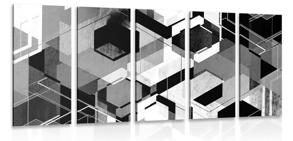 5-részes kép absztrakt geometria fekete fehérben
