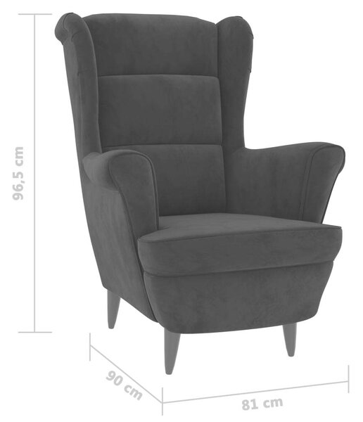 Elegáns Fekete Bársony Fotel - 78x90x96,5 cm