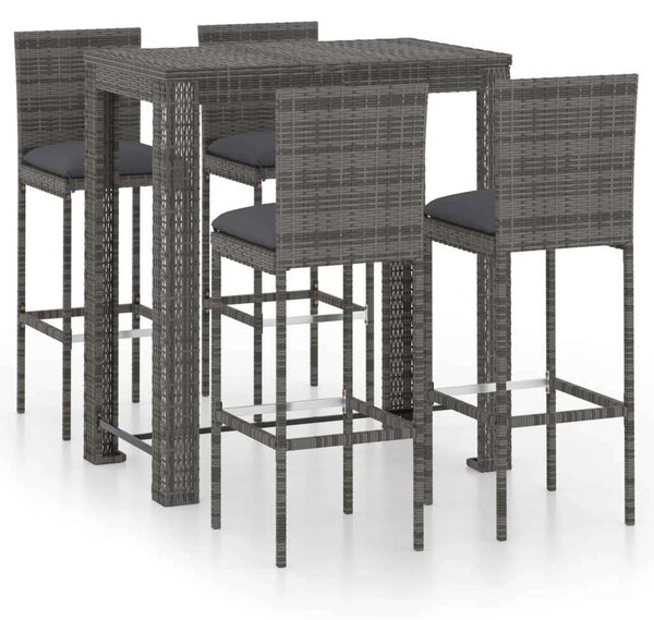 Polyrattan Kerti Bárszett - 5 részes - Szürke