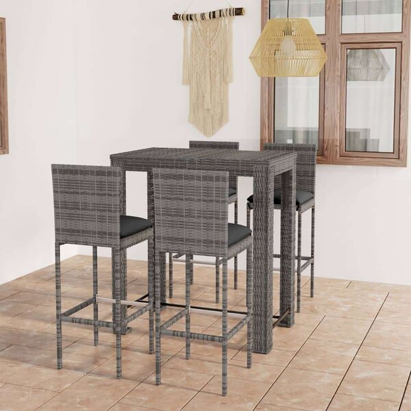 Polyrattan Kerti Bárszett - 5 részes - Szürke