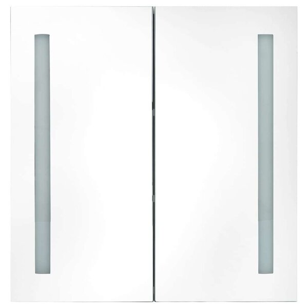Fehér, tölgyszínű led-es tükrös fürdőszobaszekrény 62x14x60 cm