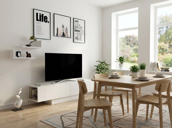 TV szekrény RENVALO fali polcokkal, fehér