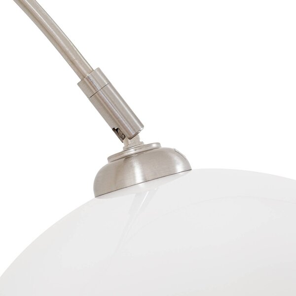 Lindby ív világítás Alverton, fehér/nikkel, üveg, 197 cm, Fehér / opál, Nappali / Étkező, fém, Modern