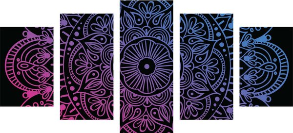 5 részes kép Mandala fekete háttéren