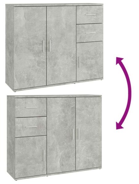Modern Beton Szürke Tálalószekrény - Fa - 91x29,5x75 cm