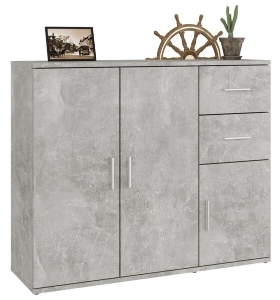 Modern Beton Szürke Tálalószekrény - Fa - 91x29,5x75 cm