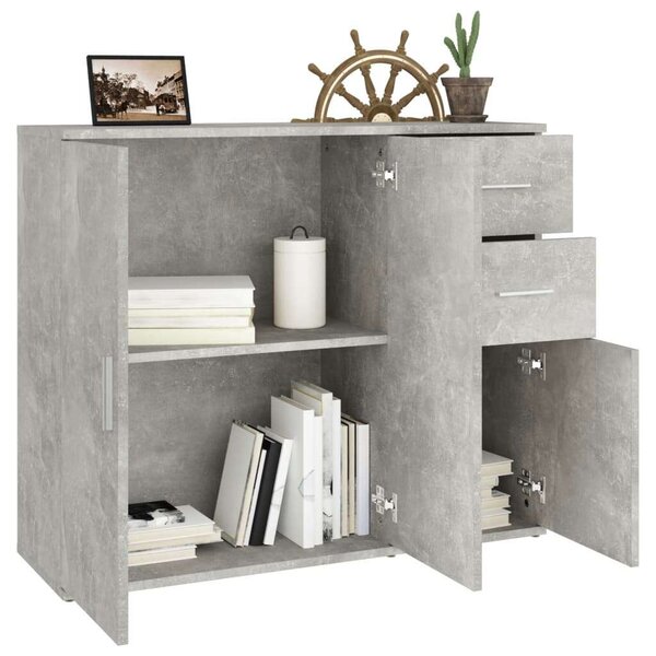 Modern Beton Szürke Tálalószekrény - Fa - 91x29,5x75 cm
