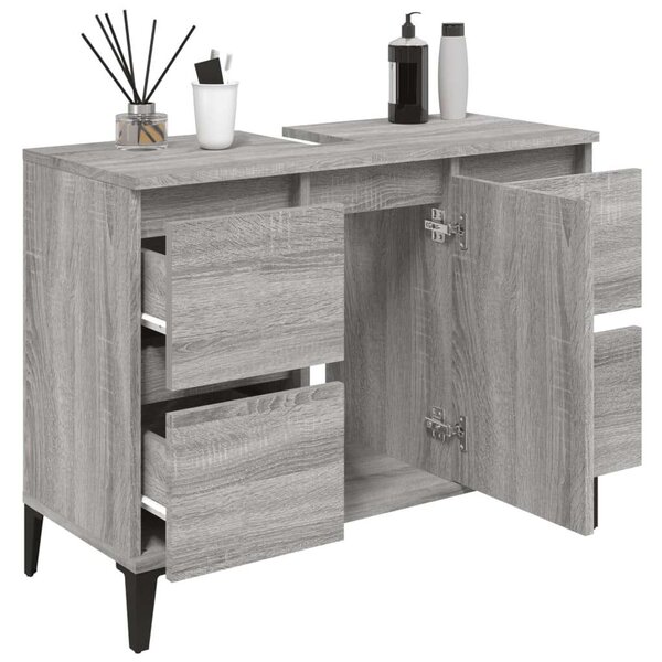 Szürke sonoma színű szerelt fa mosdószekrény 80 x 33 x 60 cm