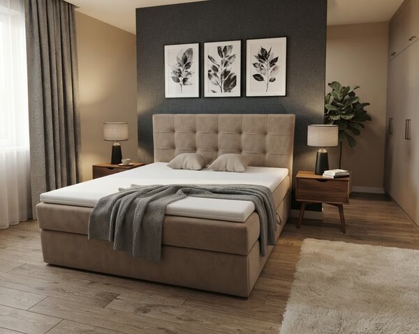 Kárpitozott boxspring ágy DIRELIS TRINITY 140x200 cm bézs Matrac: Bonell rugós matrac
