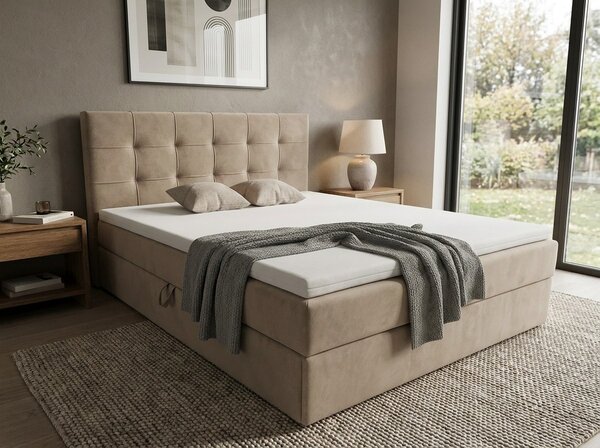 Kárpitozott boxspring ágy DIRELIS TRINITY 140x200 cm bézs Matrac: Bonell rugós matrac