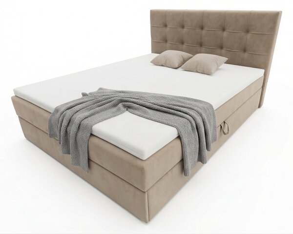 Kárpitozott boxspring ágy DIRELIS TRINITY 140x200 cm bézs Matrac: Bonell rugós matrac