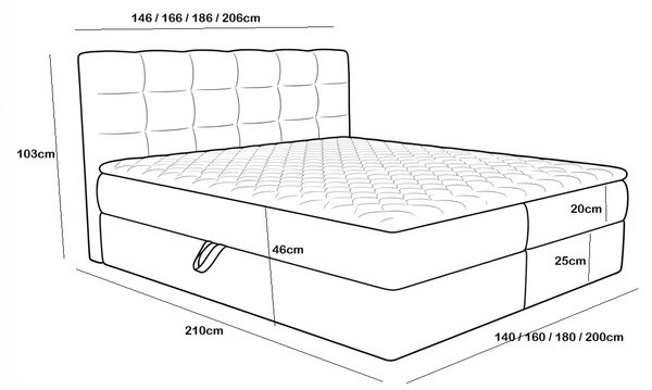 Kárpitozott boxspring ágy DIRELIS TRINITY 140x200 cm bézs Matrac: Bonell rugós matrac