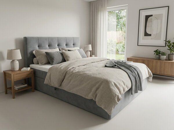 Kárpitozott boxspring ágy DIRELIS TRINITY 140x200 cm szürke Matrac: Bonell rugós matrac