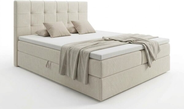 Kárpitozott boxspring ágy DIRELIS VIBE 140x200 cm krém Matrac: Bonell rugós matrac