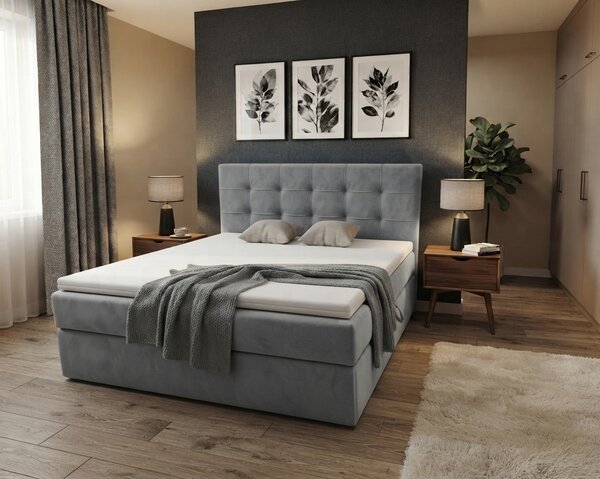 Kárpitozott boxspring ágy DIRELIS TRINITY 140x200 cm szürke Matrac: Bonell rugós matrac