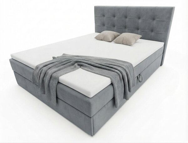 Kárpitozott boxspring ágy DIRELIS TRINITY 140x200 cm szürke Matrac: Bonell rugós matrac