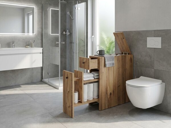 Keskeny fürdőszobai szekrény ROVELA, tölgy