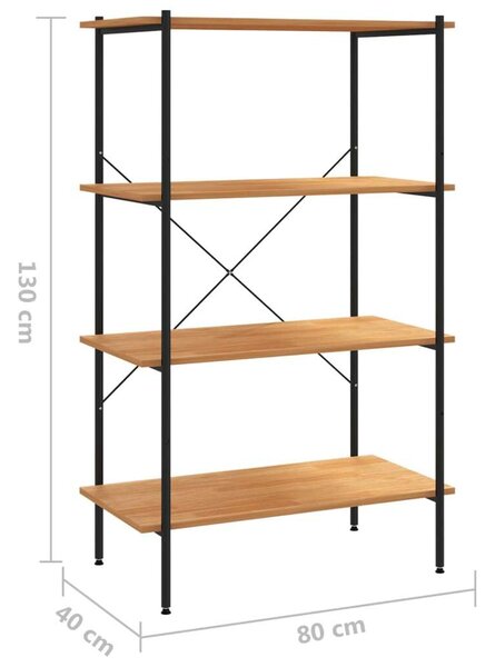4 Polcos Polcrendszer - Fém és Tölgy - 80x40x130 cm