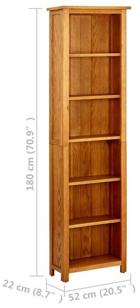 Rusztikus Tömör Tölgyfa Könyvespolc - 6 Polc - 52x22x180 cm