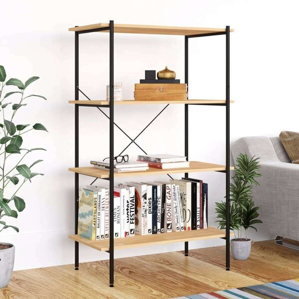 4 Polcos Polcrendszer - Fém és Tölgy - 80x40x130 cm