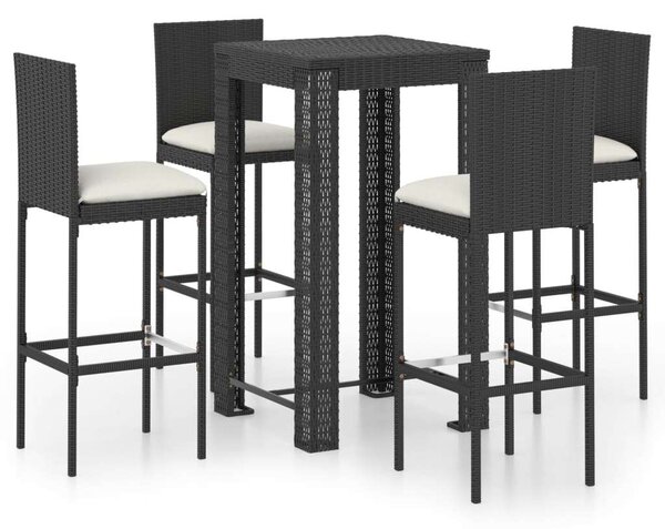 Kültéri Polyrattan Bárszett - 5 részes - Fekete
