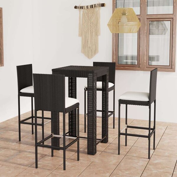 Kültéri Polyrattan Bárszett - 5 részes - Fekete