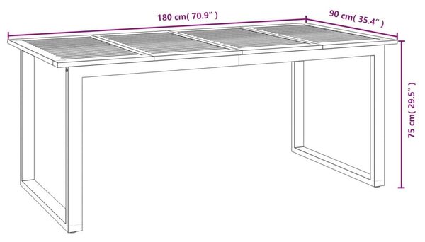 Tömör akácfa kerti asztal u-alakú lábakkal 180 x 90 x 75 cm