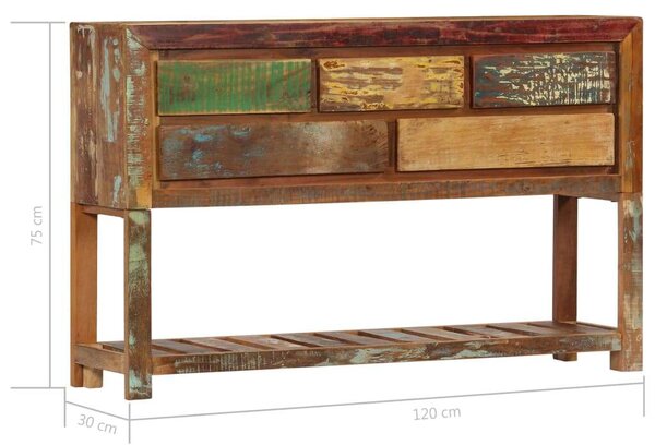 Tömör újrahasznosított fa tálalószekrény 120 x 30 x 75 cm