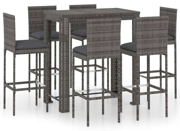 Kültéri Polyrattan Bárszett - 7 részes - Szürke