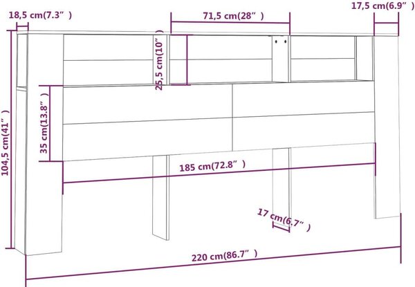 Sonoma-tölgyszínű áthidaló szekrény 220x18,5x104,5 cm