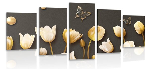 5 részes kép tulipánok arany elemekkel