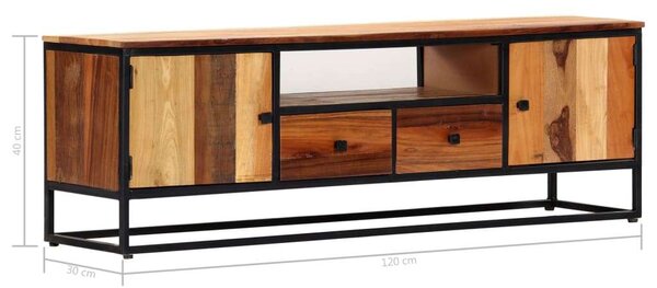 Rusztikus Fa-Acél TV Szekrény - 120x30x40 cm