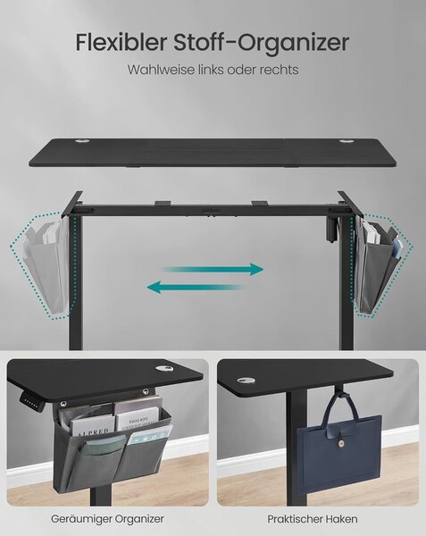 Elektromos, magasságban állítható íróasztal, 140 x 60 x (72-120) cm, fekete